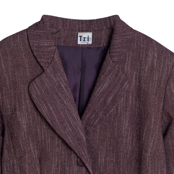 Tazzia Oy (Finland) Barleycorn Tweed Wool Cloverleaf Blazer Garnet : L - Picture 2 of 9